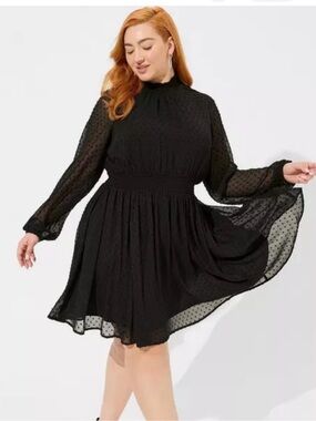 torrid Black sheer sleeve Textured polka Dot dress